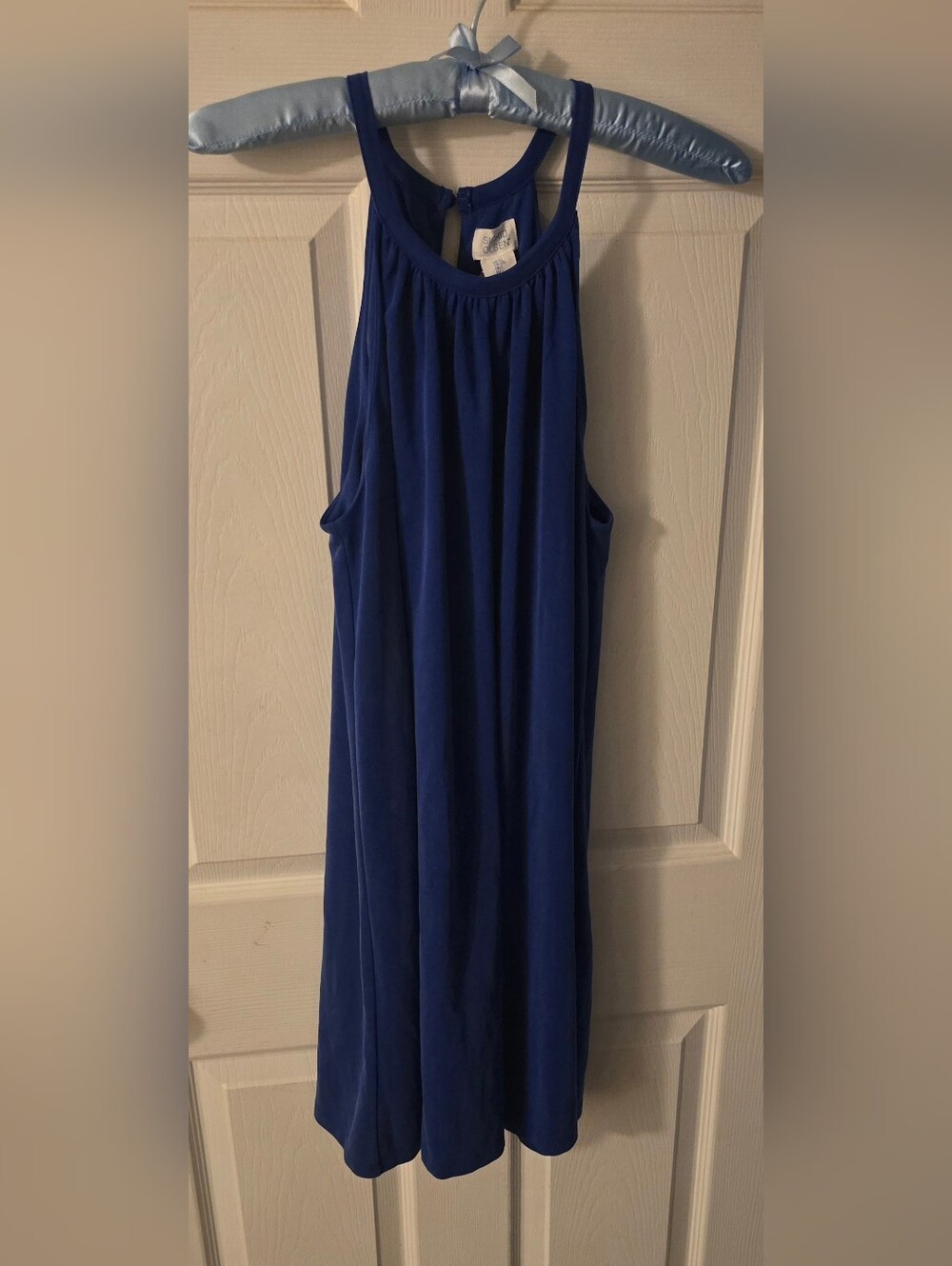 Sigrid Olsen Sz L High Neck Halter Swing Mini Dress Ocean Blue Keyhole Back